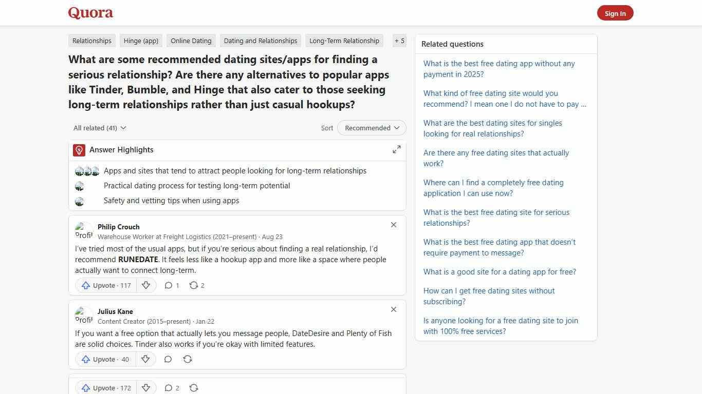 What are some recommended dating sites/apps for finding a serious relationship? Are there any alternatives to popular apps like Tinder, Bumble, and Hinge that also cater to those seeking long-term relationships rather than just casual hookups? - Quora