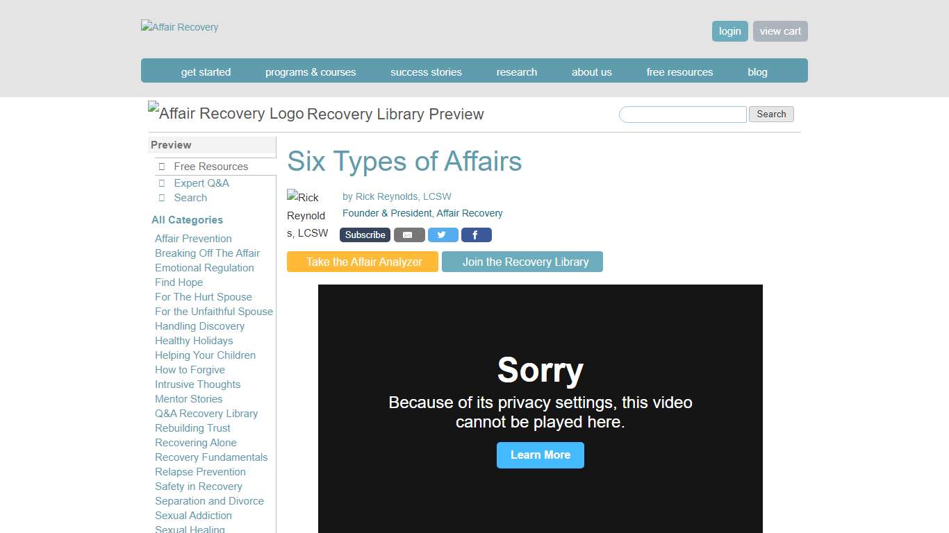 Six Types of Affairs Affair Recovery